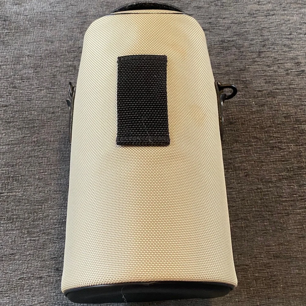 Canon Camera Lens Case LZ1324 Tan Black Faux Leather Padded Pouch Zip Closure‎